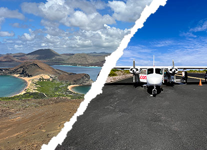 Bartolomé Island and inter-island flights.